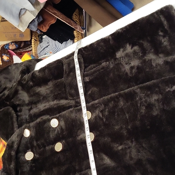 Vintage Carol Brent Faux Fur Pea Coat Gold Buttons Funky Printed Lining Size 2X - Picture 13 of 14